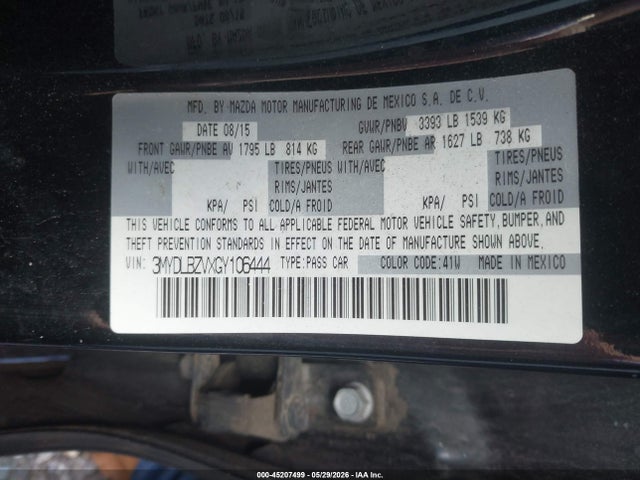 45207499 :رقم المزاد ، 3MYDLBZVXGY106444 vin ، 2016 Scion Ia مزاد بيع