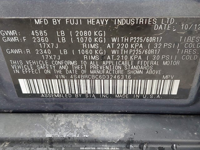 Aukcja sprzedaży 2013 Subaru Outback 2.5i Premium, vin: 4S4BRCBC6D3246316, numer aukcji: 45207508
