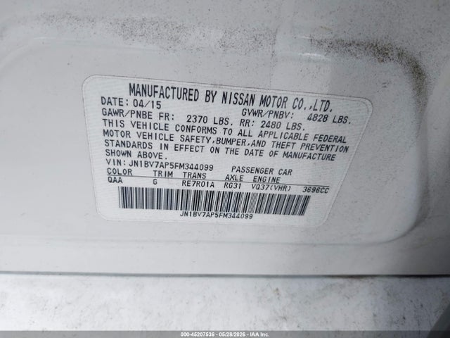 Aukcja sprzedaży 2015 Infiniti Q50 Premium, vin: JN1BV7AP5FM344099, numer aukcji: 45207536