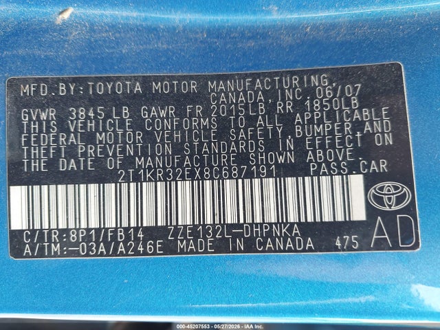 Продаж на аукціоні авто 2008 Toyota Matrix Xr, vin: 2T1KR32EX8C687191, номер лоту: 45207553
