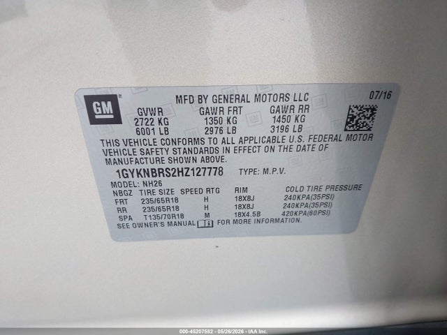 1GYKNBRS2HZ127778 Cadillac XT5 LUXURY