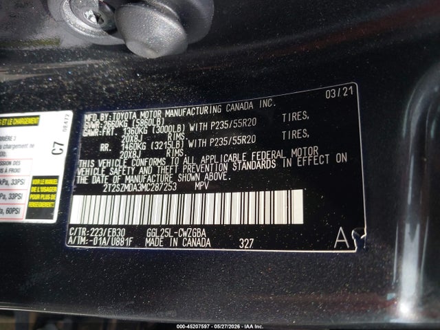 2021 Lexus Rx 350 F Sport Appearance მანქანა იყიდება აუქციონზე, vin: 2T2SZMDA3MC287253, აუქციონის ნომერი: 45207597