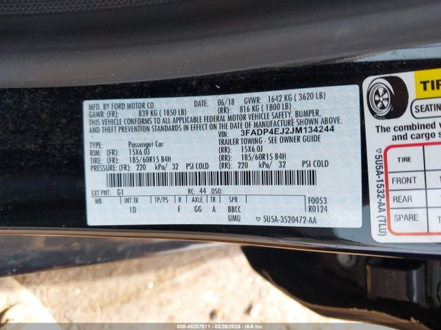 Продаж на аукціоні авто 2018 Ford Fiesta Se, vin: 3FADP4EJ2JM134244, номер лоту: 45207611