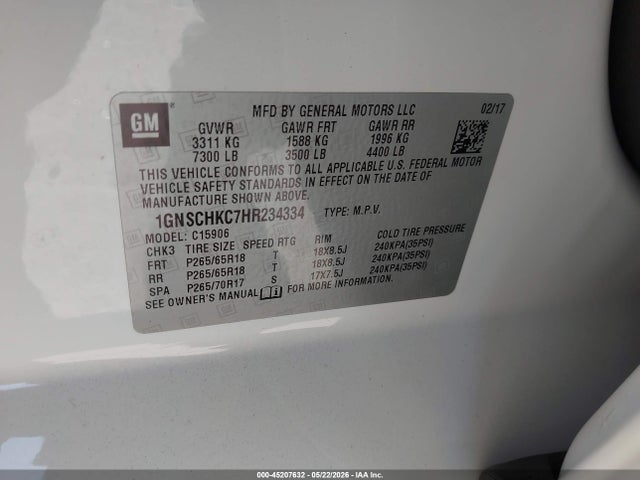 Chevrolet Suburban Lt 2017 1GNSCHKC7HR234334 Image 9