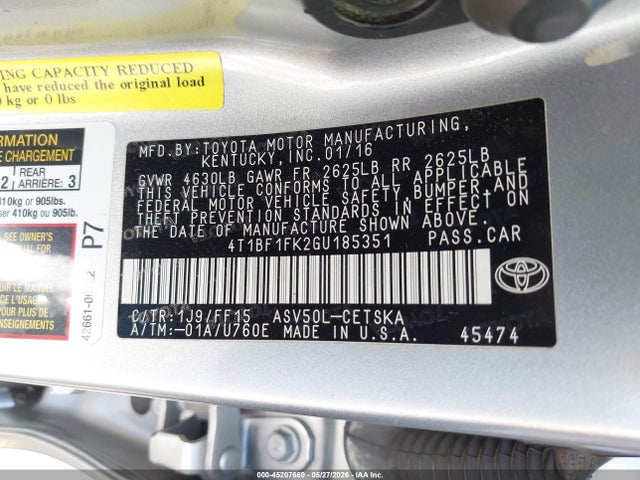 Toyota CAMRY SE 2016 4T1BF1FK2GU185351 Image 9