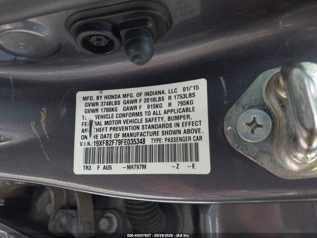 Aukcja sprzedaży 2015 Honda Civic Se, vin: 19XFB2F79FE035348, numer aukcji: 45207687