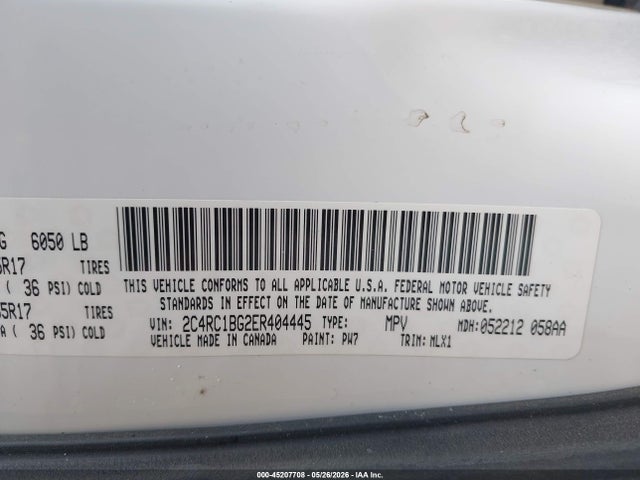 Продажа на аукционе авто 2014 Chrysler Town & Country Touring, vin: 2C4RC1BG2ER404445, номер лота: 45207708