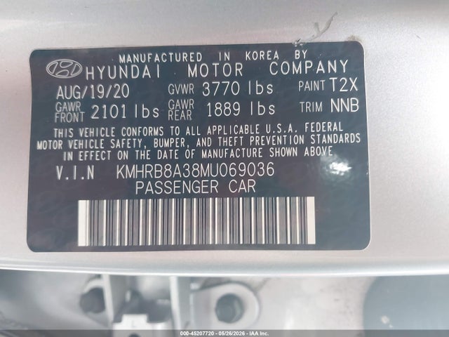 2021 Hyundai Venue Se მანქანა იყიდება აუქციონზე, vin: KMHRB8A38MU069036, აუქციონის ნომერი: 45207720