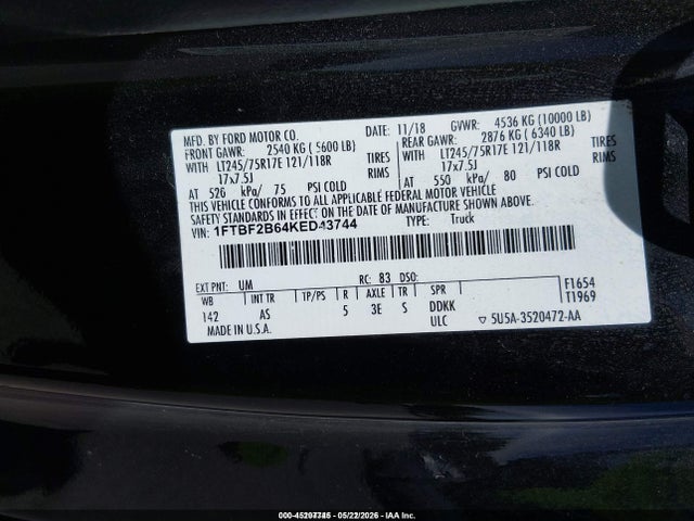 Aukcja sprzedaży 2019 Ford F-250 Xl, vin: 1FTBF2B64KED43744, numer aukcji: 45207745