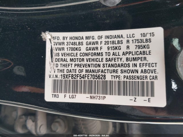 Продаж на аукціоні авто 2015 Honda Civic Lx, vin: 19XFB2F54FE705628, номер лоту: 45207750