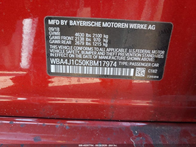 Aukcja sprzedaży 2019 Bmw 430i Gran Coupe, vin: WBA4J1C50KBM17974, numer aukcji: 45207784