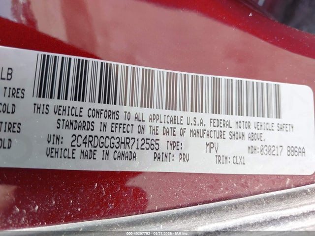 Продаж на аукціоні авто 2017 Dodge Grand Caravan Sxt, vin: 2C4RDGCG3HR712565, номер лоту: 45207792