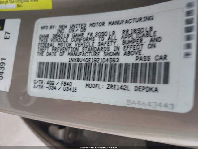 Aukcja sprzedaży 2009 Toyota Corolla Le, vin: 1NXBU40E19Z104563, numer aukcji: 45207820