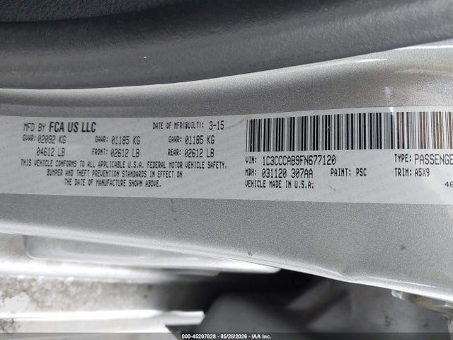 2015 Chrysler 200 Limited მანქანა იყიდება აუქციონზე, vin: 1C3CCCAB9FN677120, აუქციონის ნომერი: 45207828