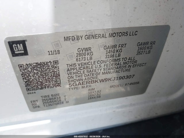 Aukcja sprzedaży 2019 Buick Enclave Fwd Essence, vin: 5GAERBKW9KJ190307, numer aukcji: 45207832
