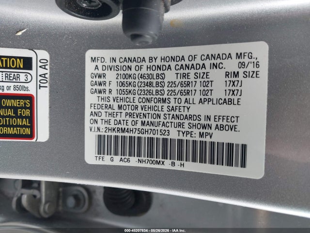 2HKRM4H75GH701523 Honda Cr-v Ex-l
