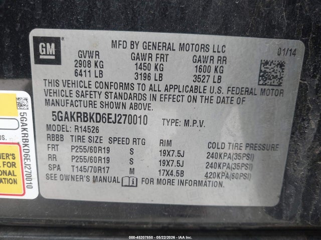 Продаж на аукціоні авто 2014 Buick Enclave Leather, vin: 5GAKRBKD6EJ270010, номер лоту: 45207850