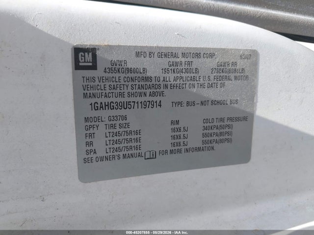 Aukcja sprzedaży 2007 Chevrolet Express Ls, vin: 1GAHG39U571197914, numer aukcji: 45207855