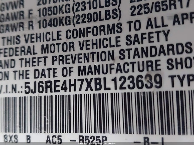 45207859 :رقم المزاد ، 5J6RE4H7XBL123639 vin ، 2011 Honda Cr-v Ex-l مزاد بيع