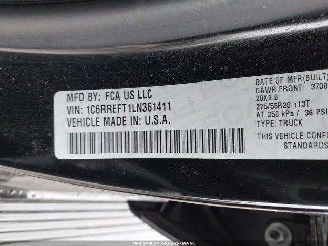 45207872 :رقم المزاد ، 1C6RREFT1LN361411 vin ، 2020 Ram 1500 Lone Star  4x2 5'7 Box مزاد بيع