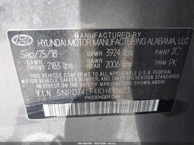 Hyundai ELANTRA SE 2019 5NPD74LF4KH410603 Image 9