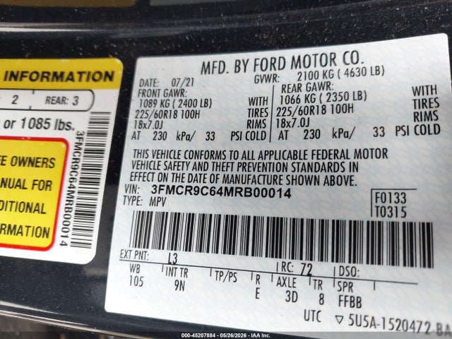 3FMCR9C64MRB00014 Ford Bronco Sport Outer Banks