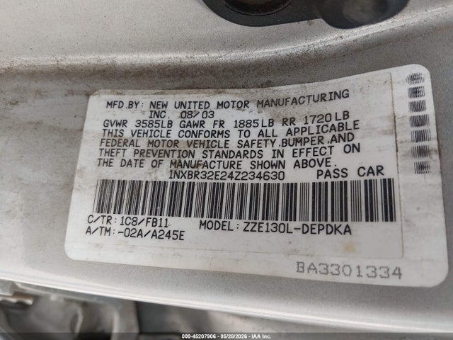 Продажа на аукционе авто 2004 Toyota Corolla Ce, vin: 1NXBR32E24Z234630, номер лота: 45207906