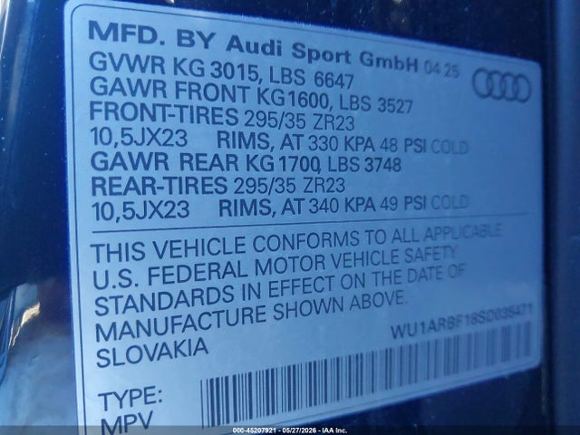 Audi Rs Q8 Quattro Tiptronic 2025 WU1ARBF18SD035471 Image 9