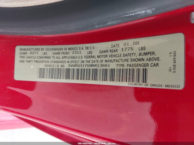 2008 Volkswagen New Beetle Se მანქანა იყიდება აუქციონზე, vin: 3VWRG31Y58M413661, აუქციონის ნომერი: 45207927