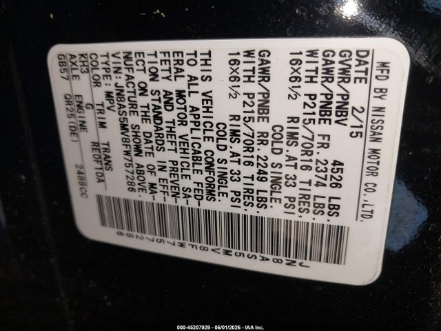 Aukcja sprzedaży 2015 Nissan Rogue Select S, vin: JN8AS5MV8FW757286, numer aukcji: 45207929