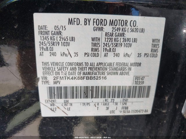 Aukcja sprzedaży 2015 Ford Edge Titanium, vin: 2FMTK4K88FBB52516, numer aukcji: 45207933