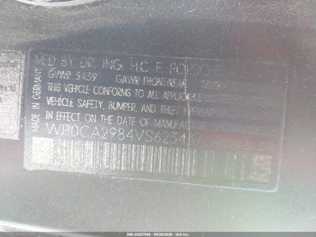 Продаж на аукціоні авто 1997 Porsche Boxster, vin: WP0CA2984VS623437, номер лоту: 45207940