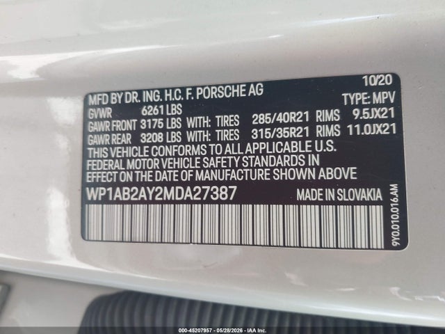Aukcja sprzedaży 2021 Porsche Cayenne S, vin: WP1AB2AY2MDA27387, numer aukcji: 45207957