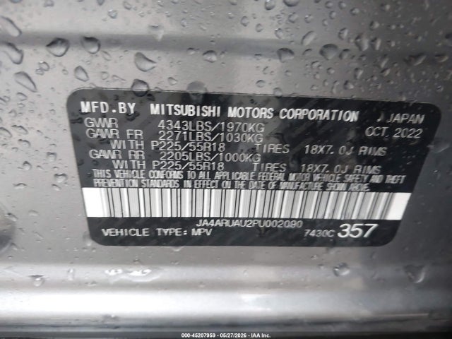 Продаж на аукціоні авто 2023 Mitsubishi Outlander Sport 2.0 Es Awc/2.0 Le Awc/2.0 Ralliart Awc/2.0 S Awc/2.0 Se Awc, vin: JA4ARUAU2PU002090, номер лоту: 45207959