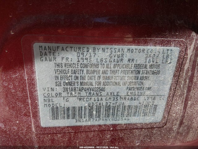3N1AB7AP4HY402546 Nissan SENTRA SV