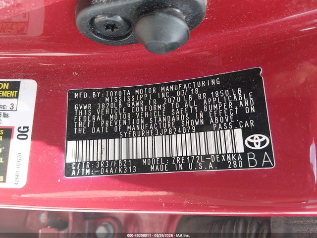 Toyota COROLLA LE 2018 5YFBURHE3JP824079 Image 9