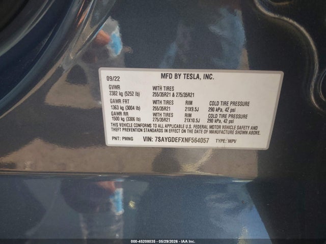2022 Tesla Model Y Performance Dual Motor All-wheel Drive მანქანა იყიდება აუქციონზე, vin: 7SAYGDEFXNF564057, აუქციონის ნომერი: 45208035