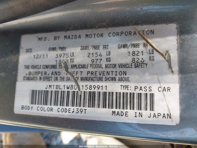 Aukcja sprzedaży 2012 Mazda Mazda3 I Grand Touring, vin: JM1BL1W80C1589911, numer aukcji: 45208043