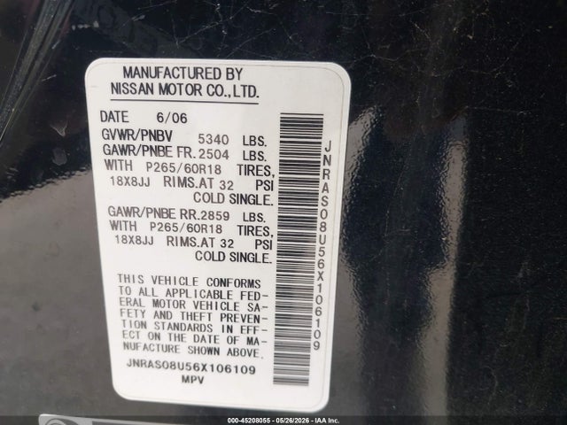 Продаж на аукціоні авто 2006 Infiniti Fx35, vin: JNRAS08U56X106109, номер лоту: 45208055
