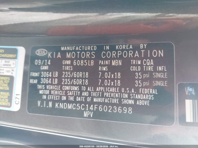 Продаж на аукціоні авто 2015 Kia Sedona Ex, vin: KNDMC5C14F6023698, номер лоту: 45208100