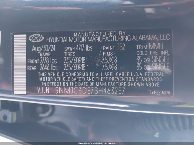 Aukcja sprzedaży 2025 Hyundai Tucson Sel Convenience, vin: 5NMJC3DE7SH463257, numer aukcji: 45208104