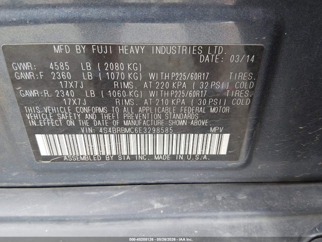 Subaru Outback 2.5i Limited 2014 4S4BRBMC6E3298585 Image 9
