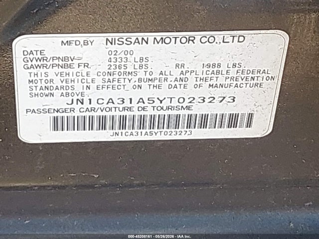 Продажа на аукционе авто 2000 Nissan Maxima Gle/gxe/se, vin: JN1CA31A5YT023273, номер лота: 45208161