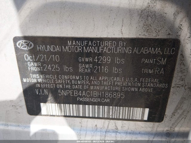 Продажа на аукционе авто 2011 Hyundai Sonata Gls, vin: 5NPEB4AC1BH186895, номер лота: 45208183