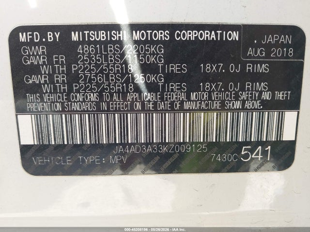 JA4AD3A33KZ009125 Mitsubishi Outlander Se
