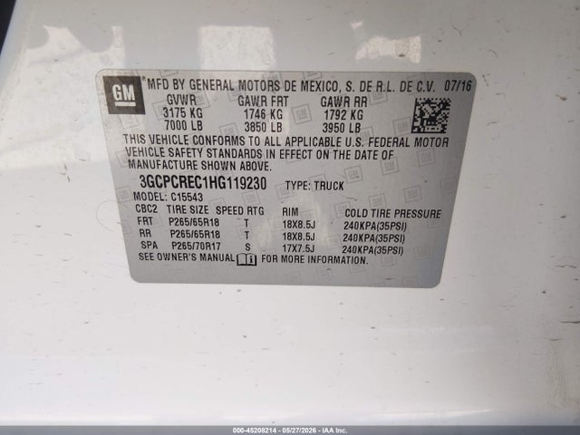 3GCPCREC1HG119230 Chevrolet Silverado 1500 1lt