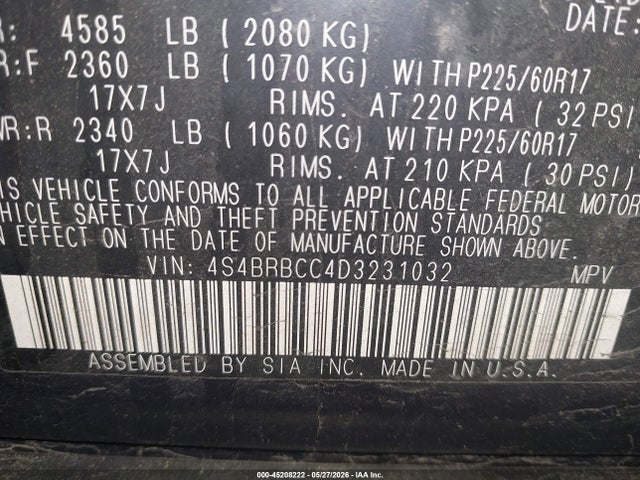 2013 Subaru Outback 2.5i Premium მანქანა იყიდება აუქციონზე, vin: 4S4BRBCC4D3231032, აუქციონის ნომერი: 45208222