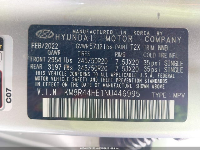 Продажа на аукционе авто 2022 Hyundai Palisade Sel, vin: KM8R44HE1NU446995, номер лота: 45208225