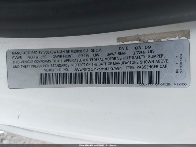 Auction sale of the 2009 Volkswagen New Beetle 2.5l, vin: 3VWRF31Y79M410264, lot number: 45208358
