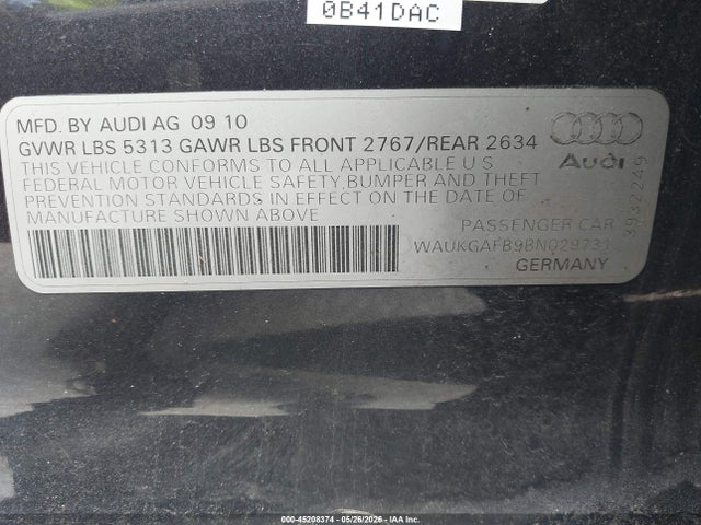 45208374 :رقم المزاد ، WAUKGAFB9BN029731 vin ، 2011 Audi A6 3.0 Premium مزاد بيع